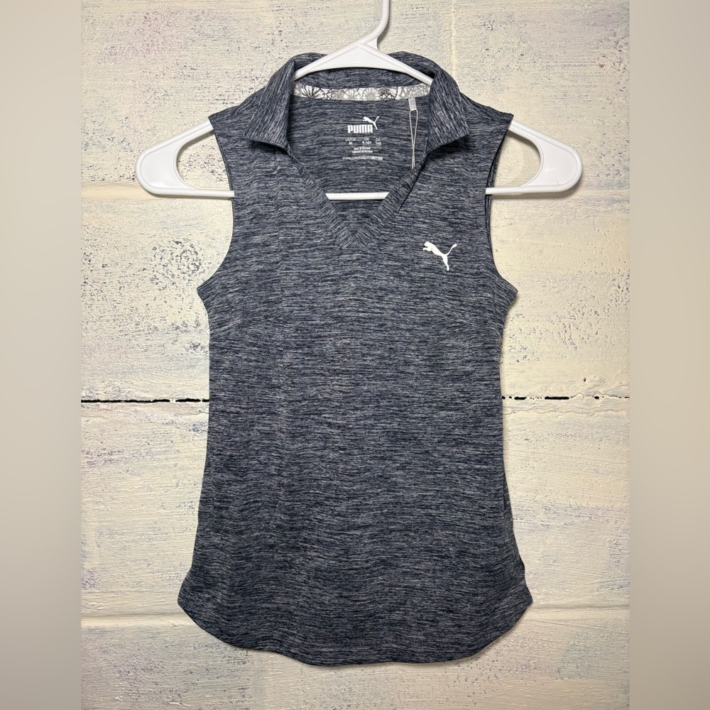 Puma Junior Girls Heather Sleeveless Golf Polo Gray DRYCELL Performance Top M